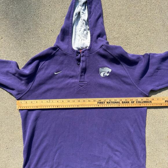 K-State Nike XXL Purple Henley Waffle Knit Pullover Hooded Long Sleeve Shirt - Picture 7 of 9
